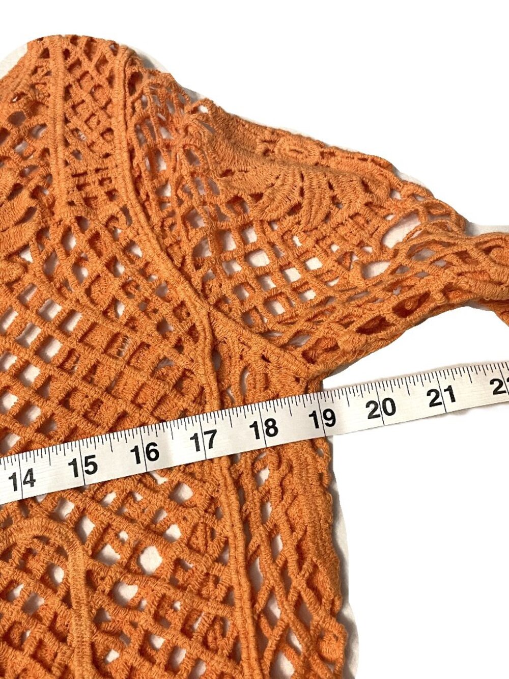 Paparazzi Crochet Mesh Open Knit Top Orange Med Long Sleeve Boho Festival Beach - Picture 10 of 16